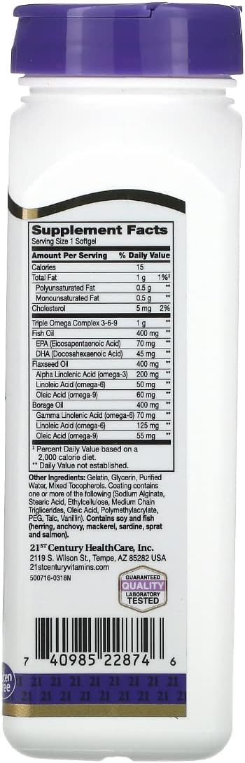 21st Century Health Care Triple Omega Complex 3-6-9 Softgels - 90 Count