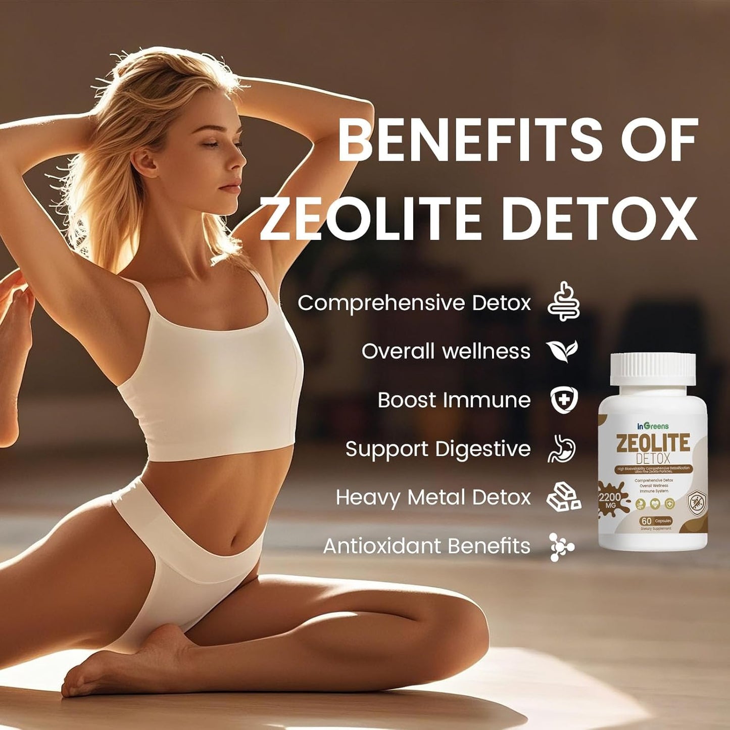 2200 MG Zeolite Detox Capsules with Activated Charcoal & Clay - Full Body Cleanse for Heavy Metal Detox - Supports Gut Health - Milk Thistle, Prebiotic - 60 Capsules
