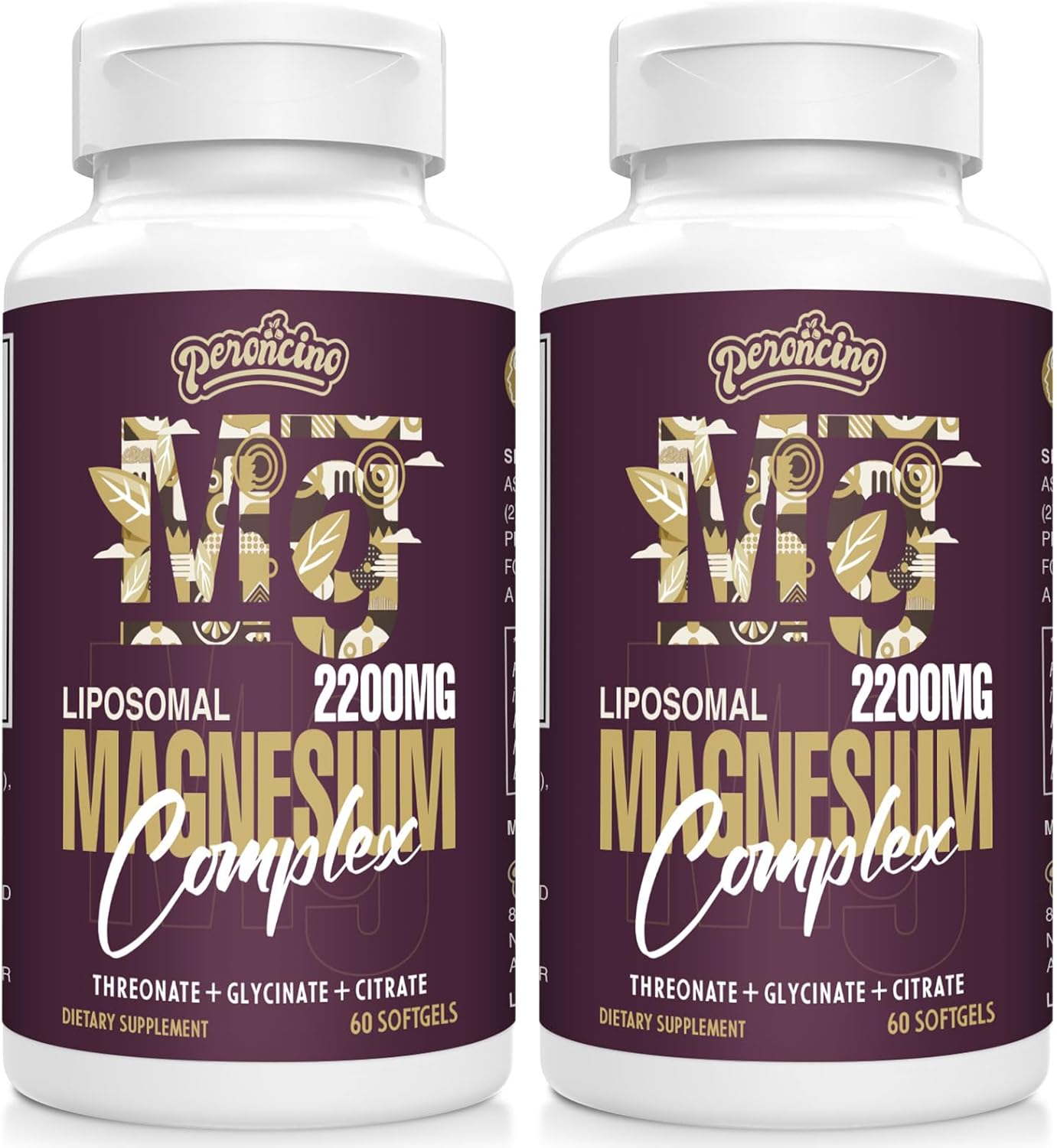 2200MG Liposomal Magnesium Complex Softgels - Threonate, Glycinate, Citrate - 3-in-1 Supplement - Gluten Free - 120 Count (2 Pack)