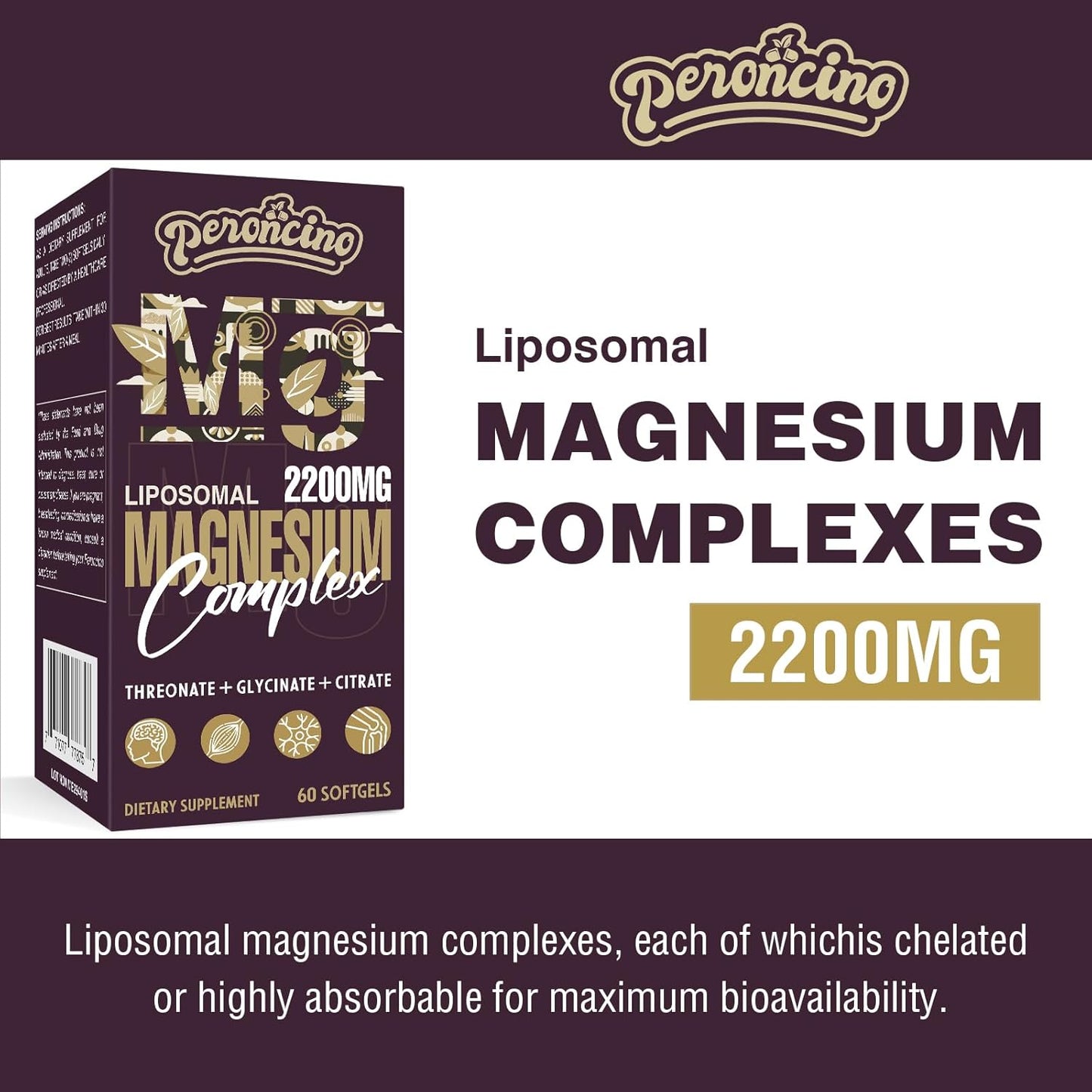 2200MG Liposomal Magnesium Complex Softgels - Threonate, Glycinate, Citrate - 3-in-1 Supplement - Gluten Free - 120 Count (2 Pack)