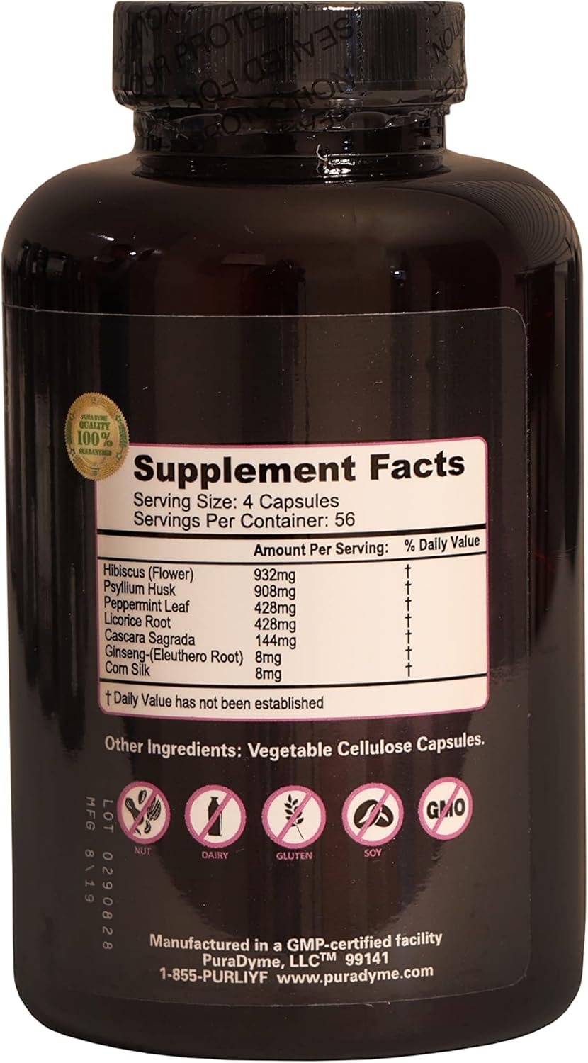 225 Capsules PuraDyme Herbal Colon Cleanse and Detox Dietary Supplement for Gut Health by Lou Corona