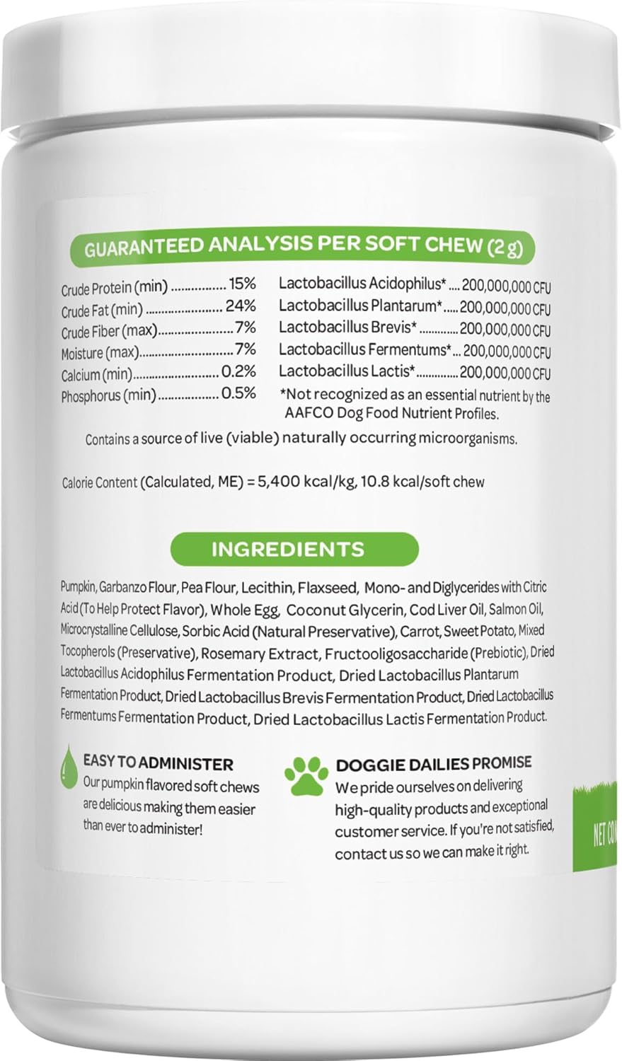 225 Dog Probiotic Soft Chews with Prebiotics for Digestive & Immune Health - Pumpkin Flavor
