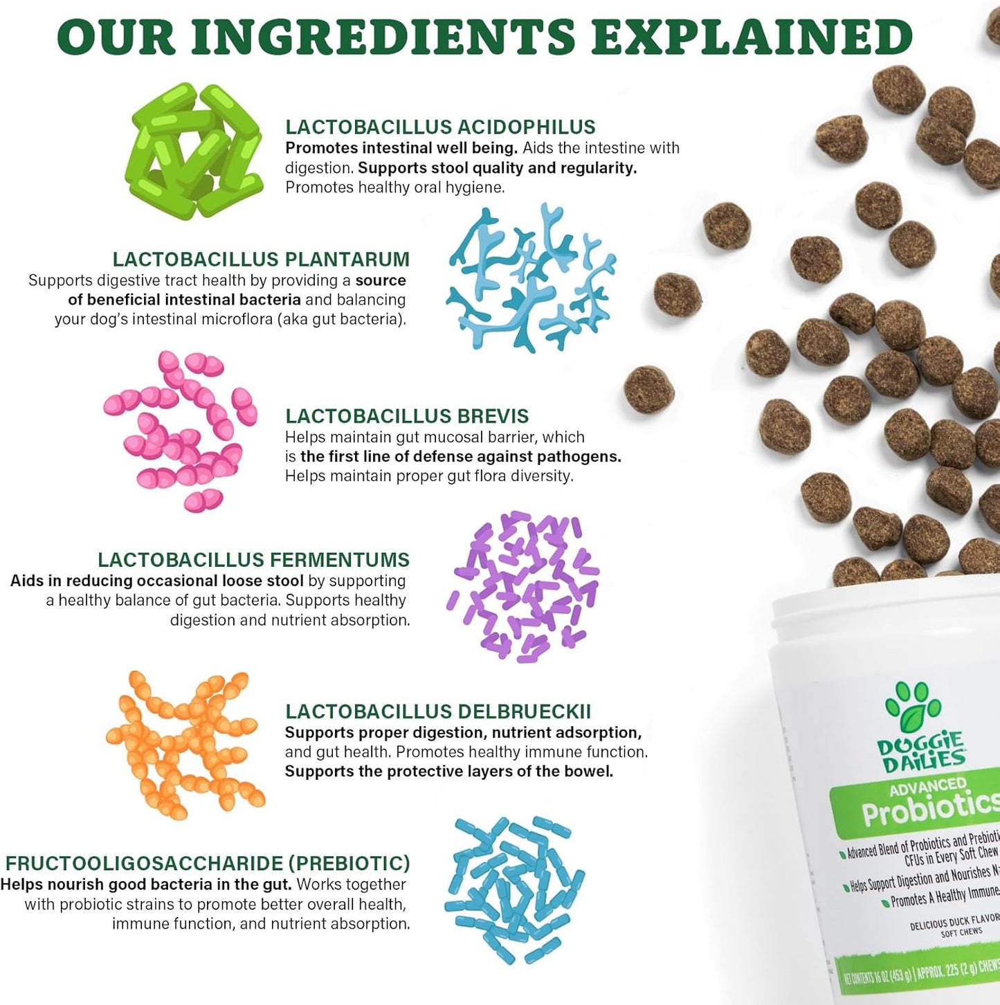 225 Dog Probiotic Soft Chews with Prebiotics for Digestive & Immune Health - Pumpkin Flavor
