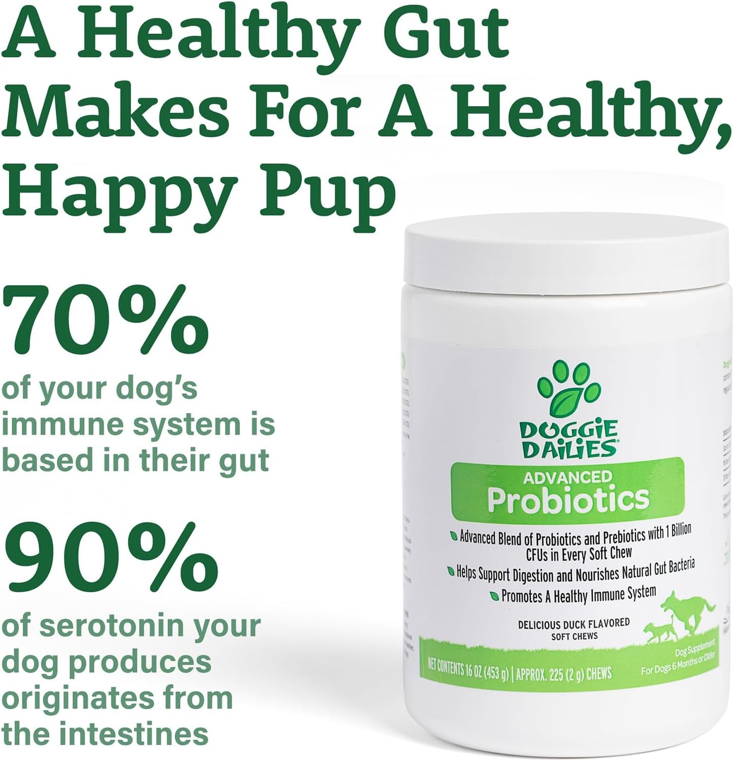 225 Dog Probiotic Soft Chews with Prebiotics for Digestive & Immune Health - Pumpkin Flavor