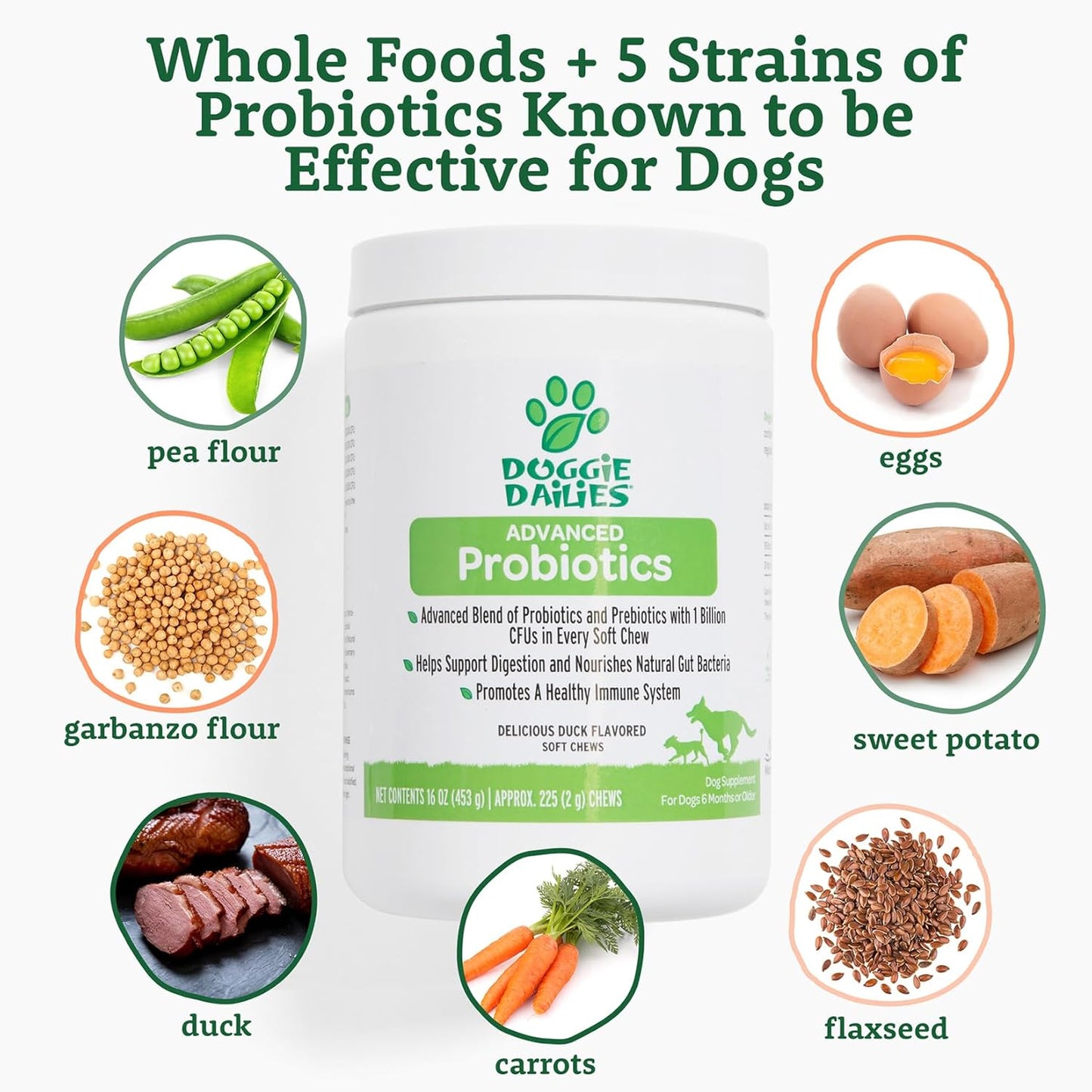 225 Dog Probiotic Soft Chews with Prebiotics for Digestive & Immune Health - Pumpkin Flavor
