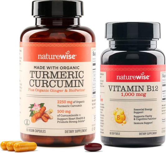 2250mg Curcumin Turmeric & 1000mcg Vitamin B12 Softgels for Joint Support and Energy - 60 Count