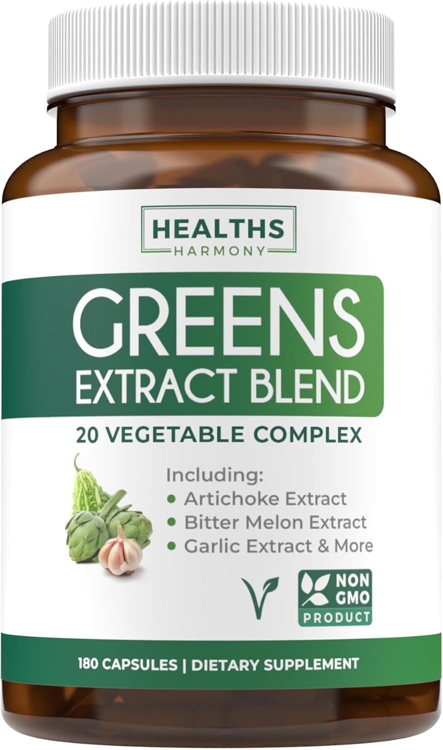 2250mg Super Greens Antioxidant Superfood Supplement - 20 Ingredients with Sprouts, Mushrooms, Roots, Garlic - Non GMO - 180 Capsules
