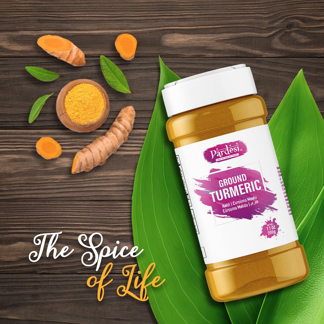 230g Pardesi Turmeric Root Powder in Easy-to-Store Jar with Shaker - 100% Pure Curcumin Ground, Indian Origin, Non-GMO - Vegan & Gluten Friendly