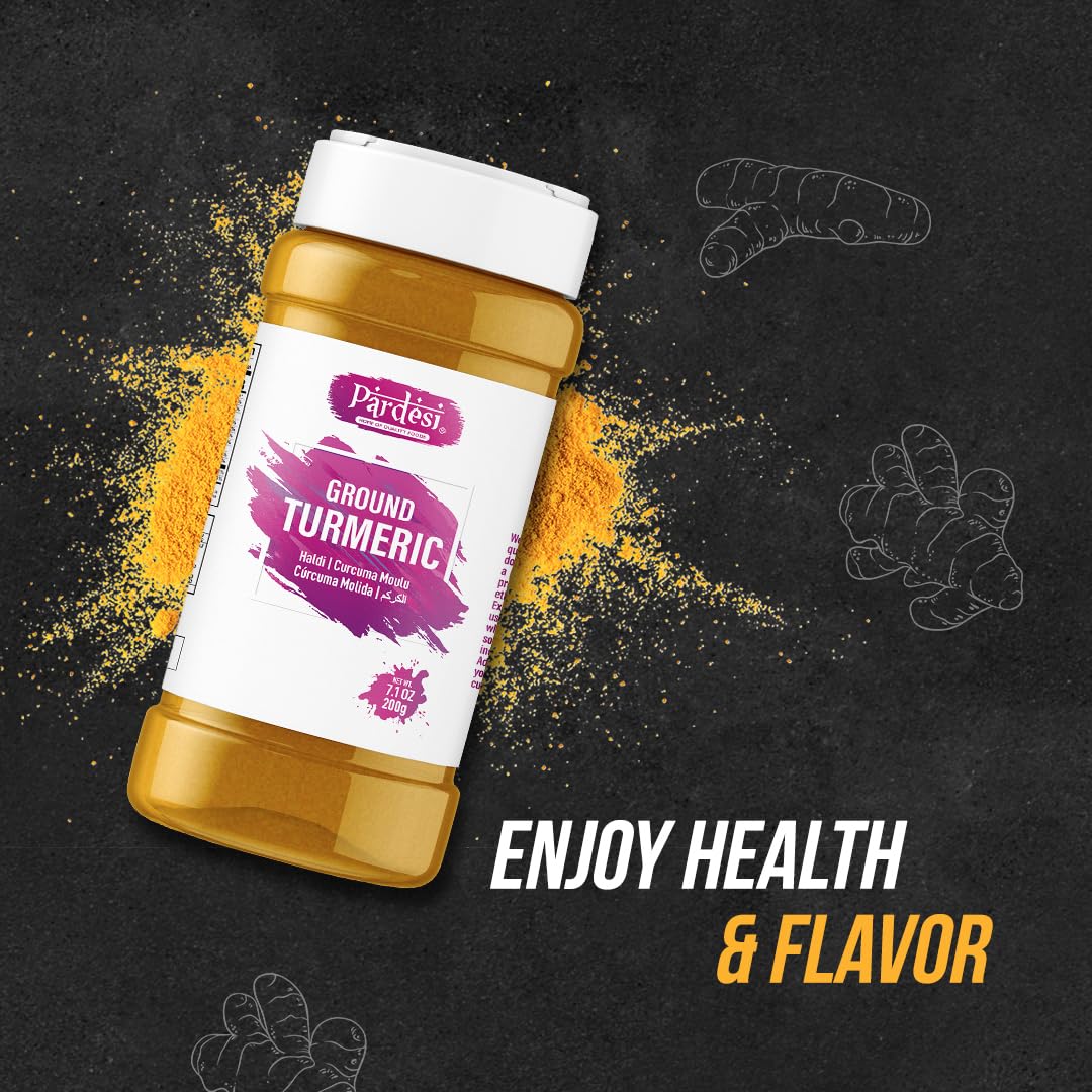 230g Pardesi Turmeric Root Powder in Easy-to-Store Jar with Shaker - 100% Pure Curcumin Ground, Indian Origin, Non-GMO - Vegan & Gluten Friendly