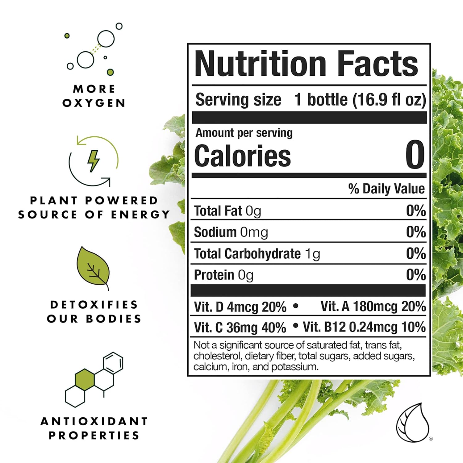 24 Bottles of Chlorophyll Water for Energy Boost, Detox, and Antioxidants - Liquid Chlorophyll Vitamin Water with Added Vitamins A, B12, C, and D in Purified Mountain Mineral Water with Zero Calories