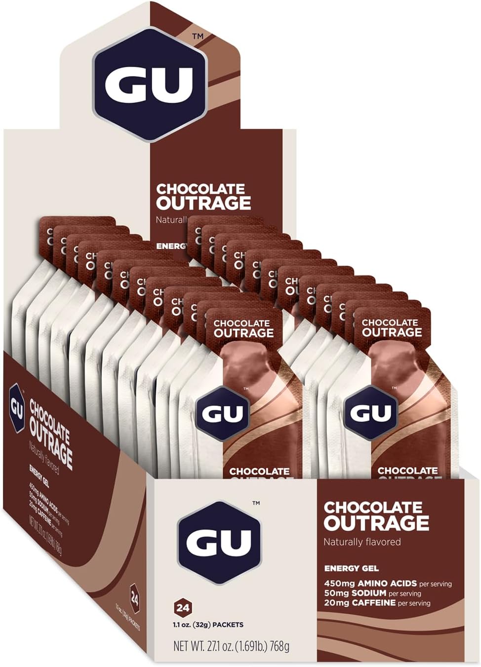 24-Count Chocolate Outrage GU Energy Original Sports Nutrition Energy Gel - Vegan, Gluten-Free, Kosher, and Dairy-Free for Any Workout