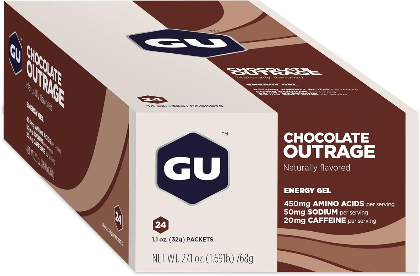 24-Count Chocolate Outrage GU Energy Original Sports Nutrition Energy Gel - Vegan, Gluten-Free, Kosher, and Dairy-Free for Any Workout