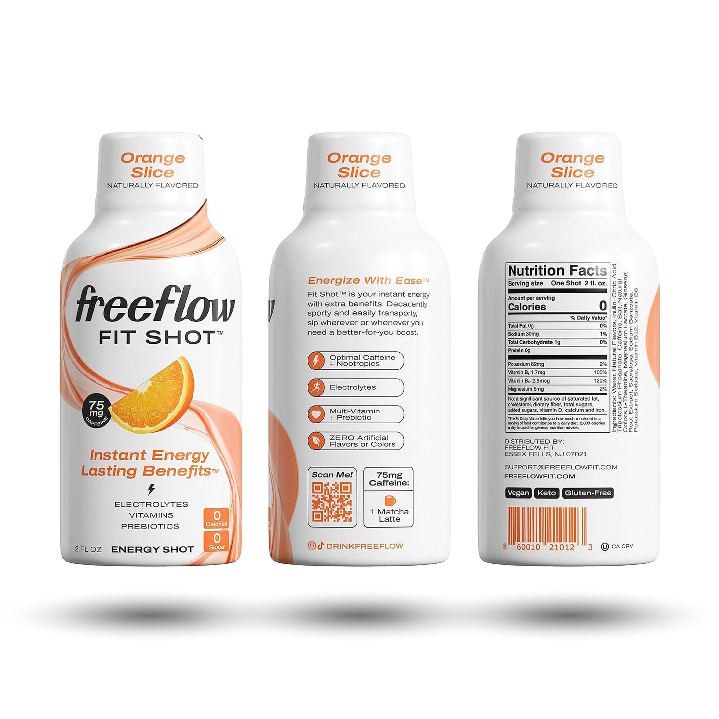 24 Count Freeflow Fit Energy Shots, Orange Slice Flavor with Natural Caffeine, L-theanine, Ginseng, Vitamins, Prebiotics, Electrolytes - BoostGo Australia