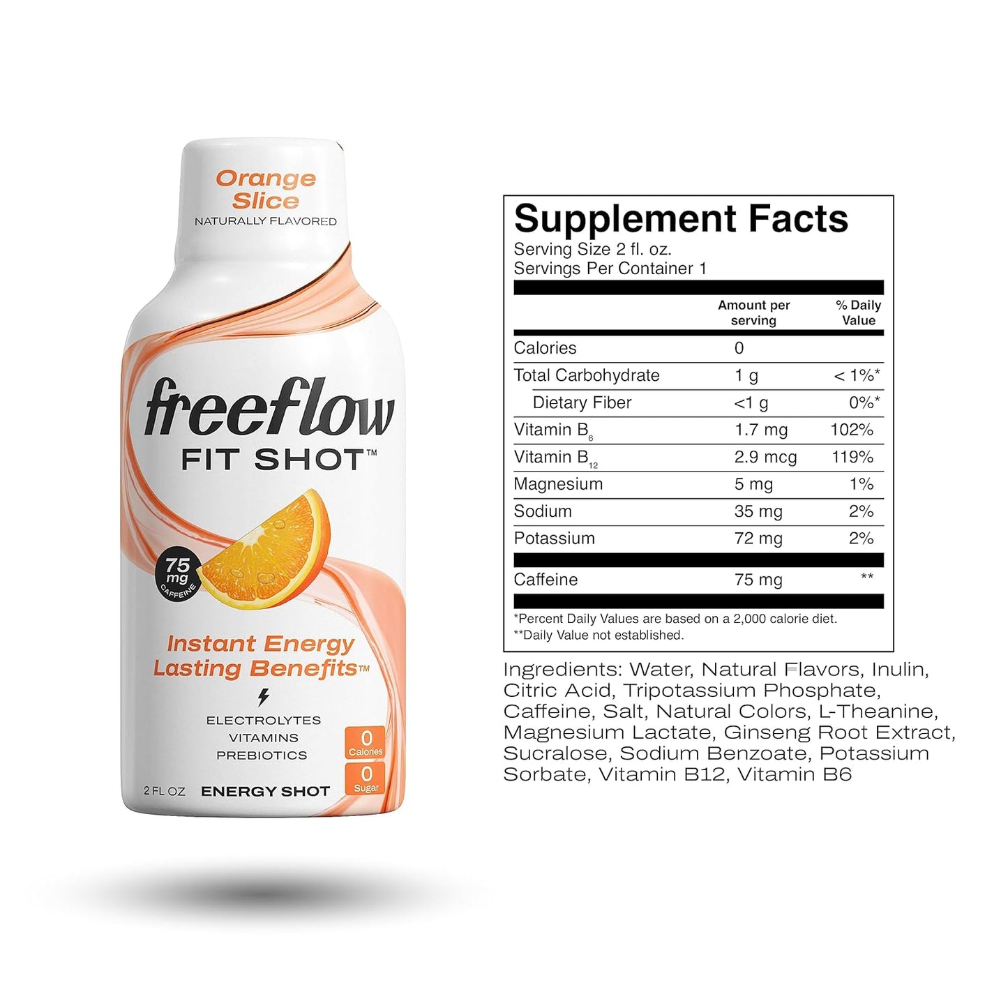 24 Count Freeflow Fit Energy Shots, Orange Slice Flavor with Natural Caffeine, L-theanine, Ginseng, Vitamins, Prebiotics, Electrolytes - BoostGo Australia
