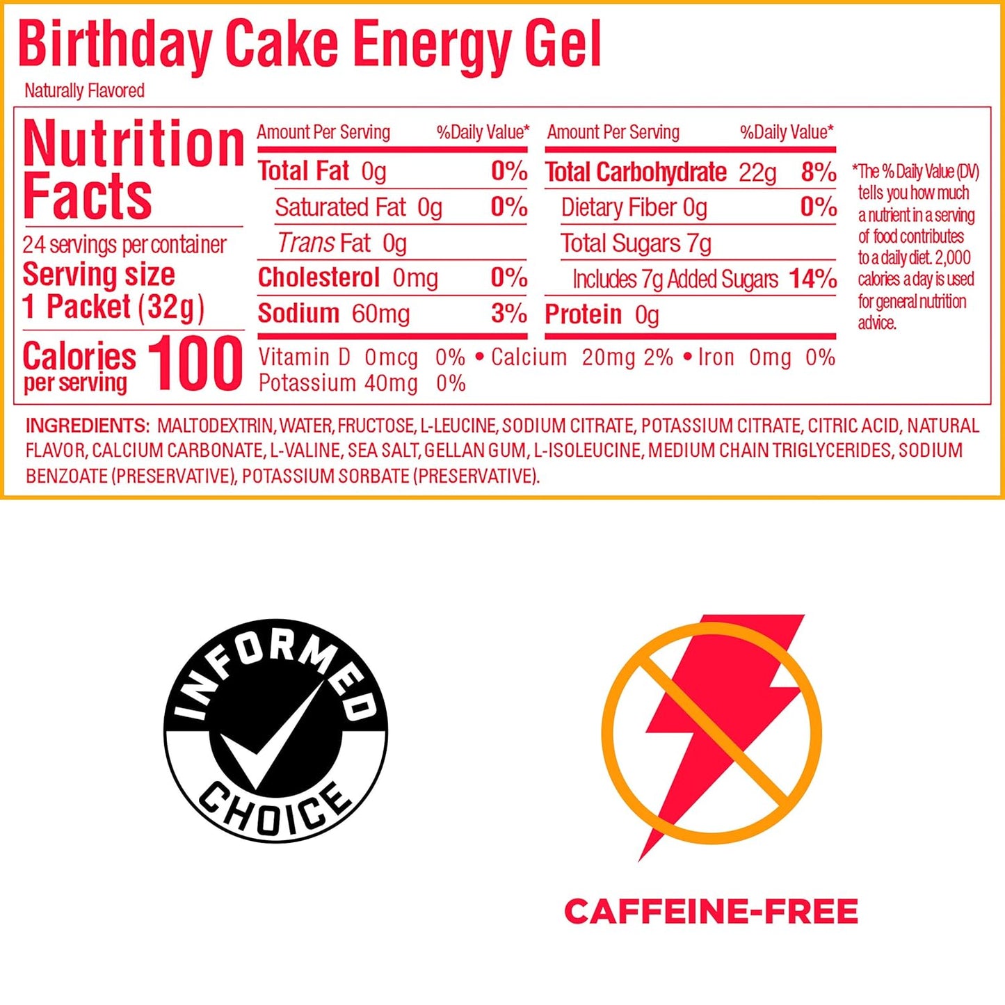 24-Count GU Energy Original Birthday Cake Sports Nutrition Energy Gel - Vegan, Gluten-Free, Dairy-Free, and Kosher for Any Workout
