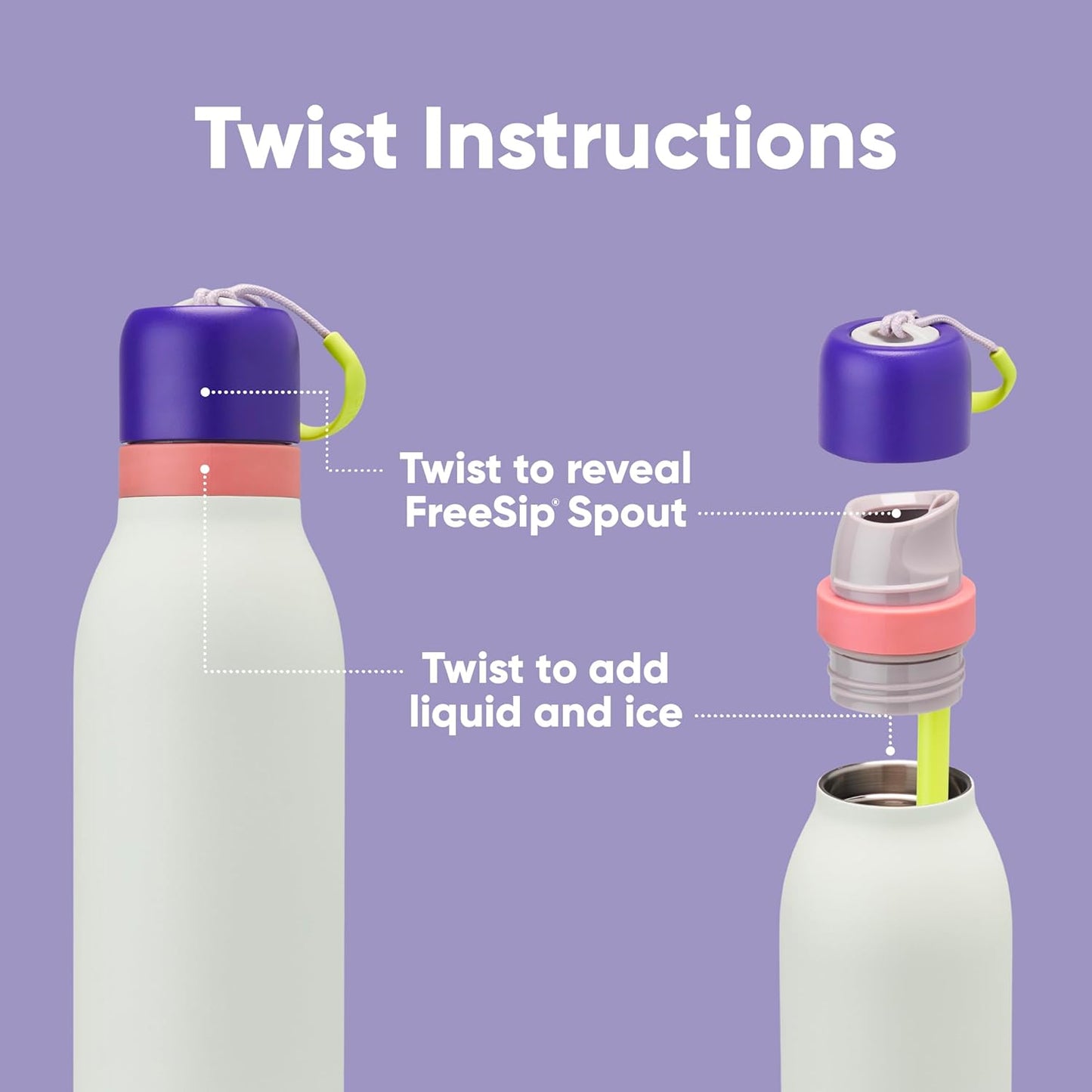 24-oz Purple/Green Insulated Stainless Steel Water Bottle with Straw for Sports and Travel, BPA-Free by Owala FreeSip Twist