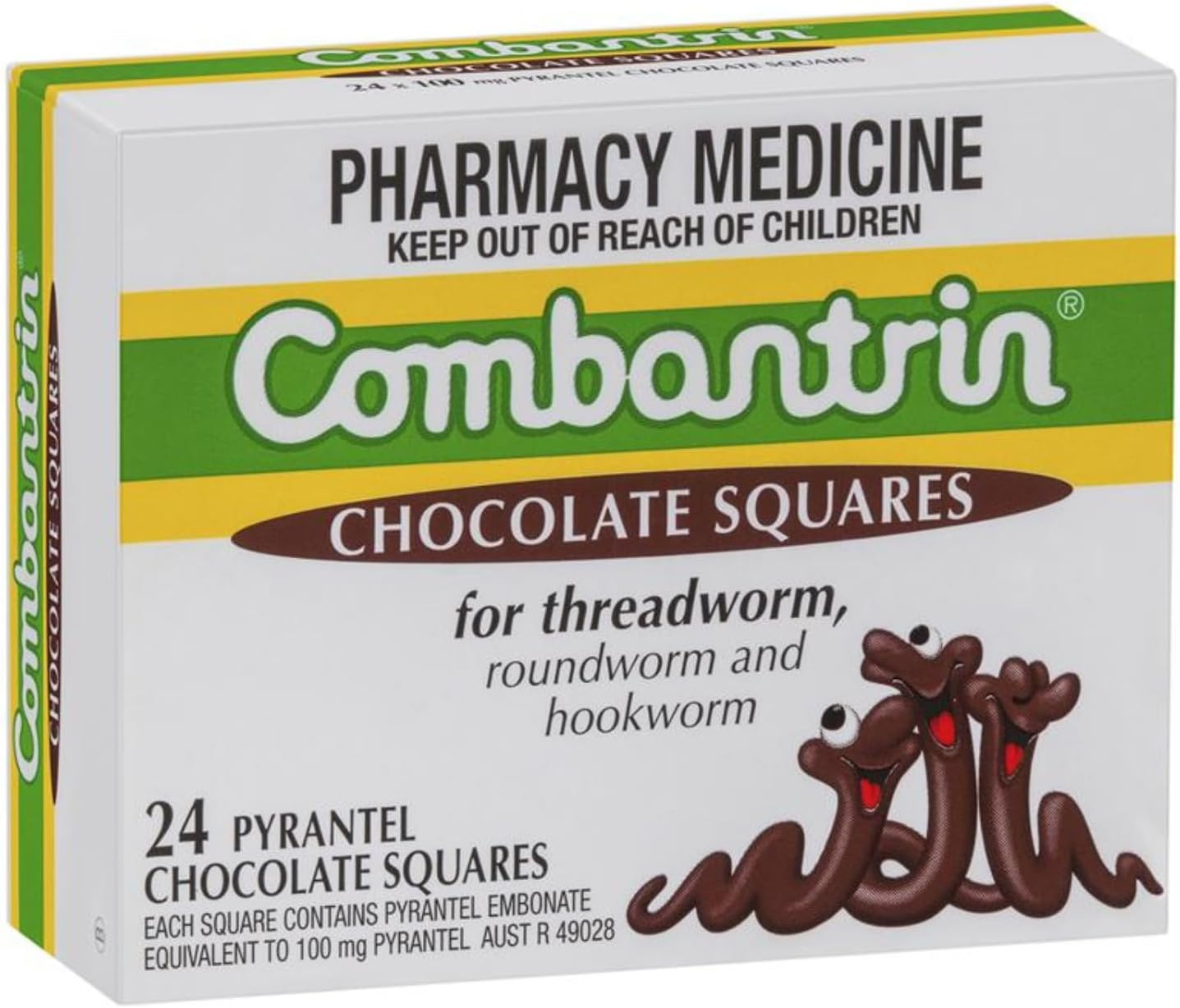 24-Pack Combantrin Chocolate Squares for Parasite & Pinworm Cleanse - Family-Friendly Solution from Australia