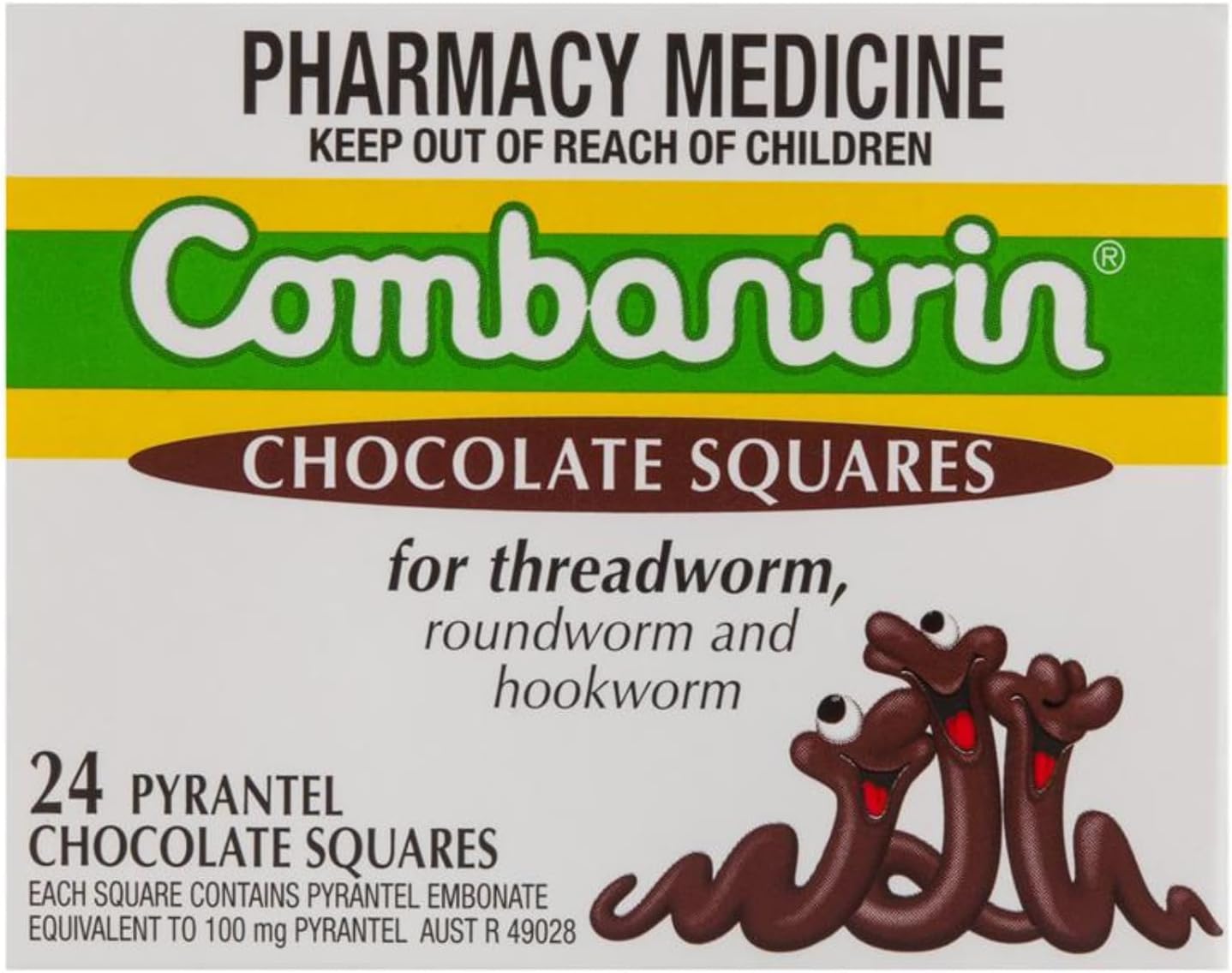 24-Pack Combantrin Chocolate Squares for Parasite & Pinworm Cleanse - Family-Friendly Solution from Australia