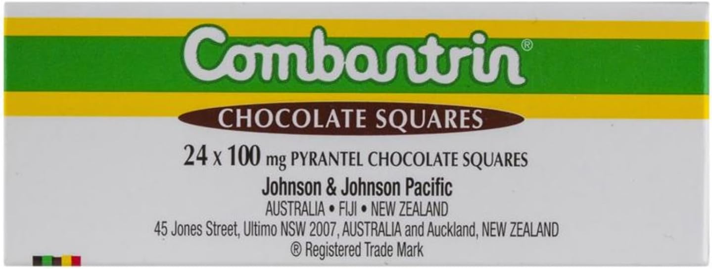 24-Pack Combantrin Chocolate Squares for Parasite & Pinworm Cleanse - Family-Friendly Solution from Australia