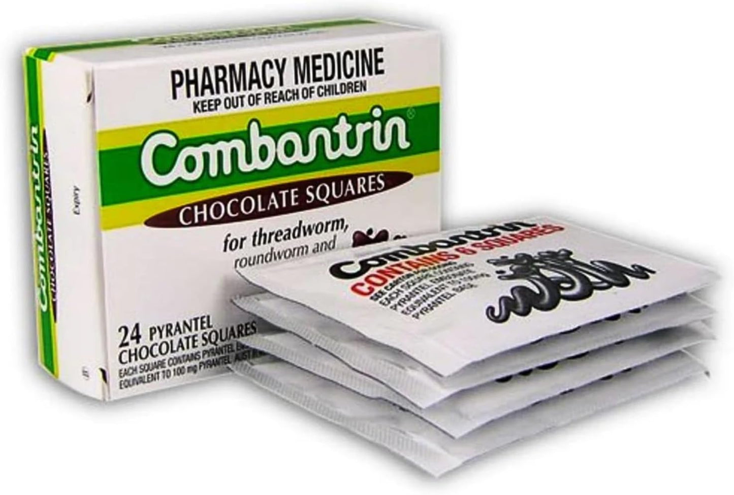 24-Pack Combantrin Chocolate Squares for Parasite & Pinworm Cleanse - Family-Friendly Solution from Australia
