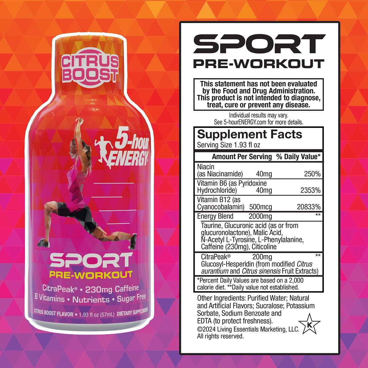 24 Pack of 5-Hour Energy Extra Strength Sport Shots with Citrapeak for Pre-Workout Energy Boost
