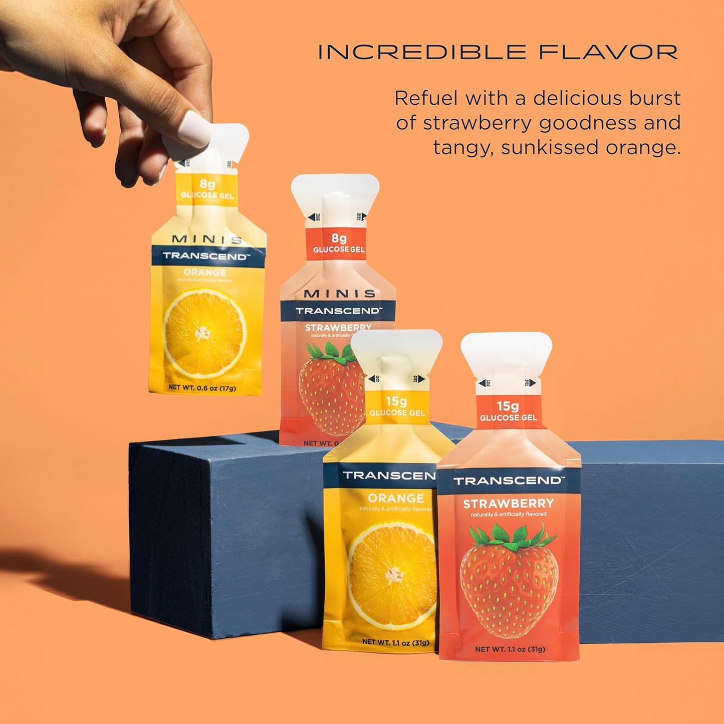 24 Pack of Transcend Foods Strawberry + Orange Fast-Acting Carb Gels, 1.1 oz Each - Caffeine Free, Gluten Free Strawberry and Orange Flavor - BoostGo Australia