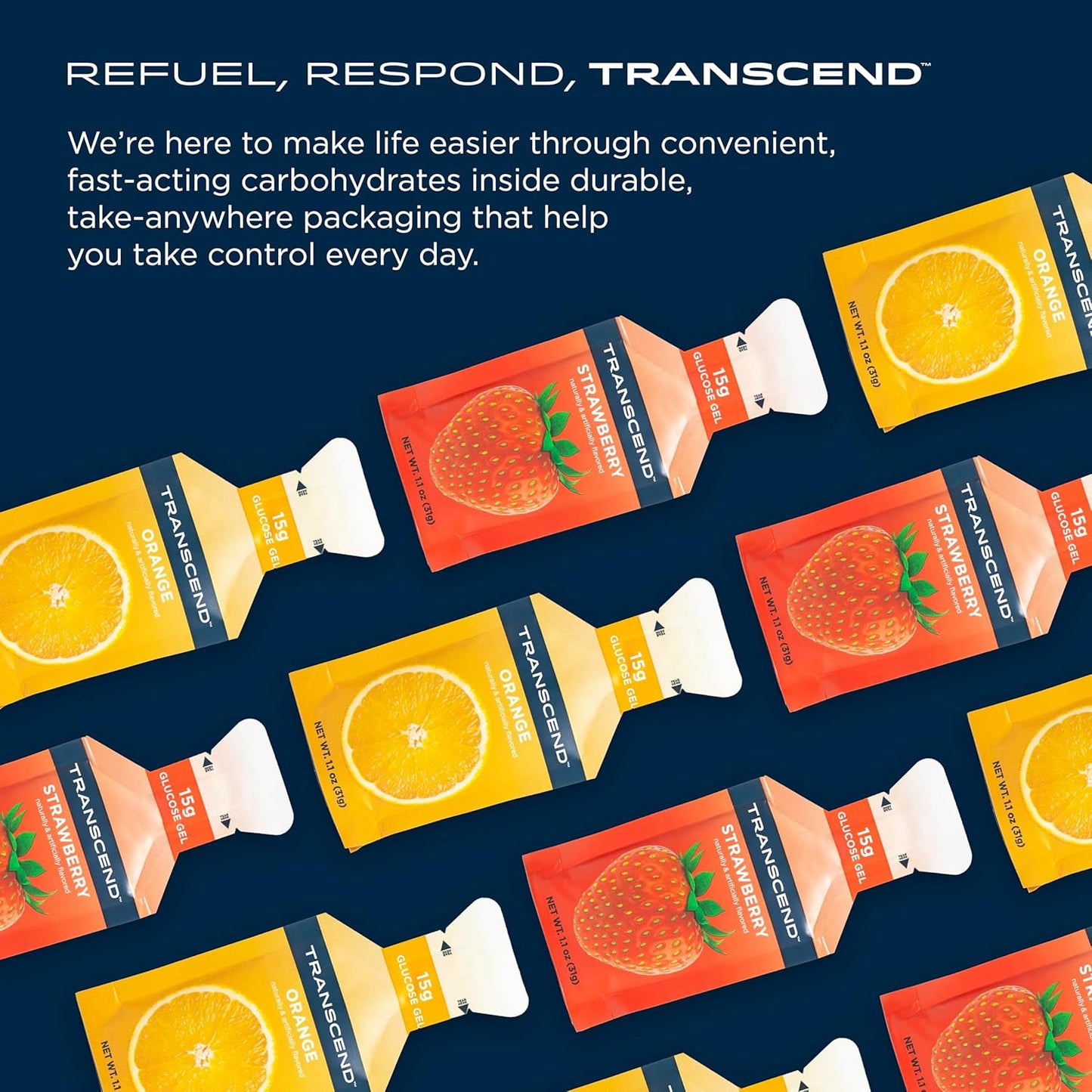 24 Pack of Transcend Foods Strawberry + Orange Fast-Acting Carb Gels, 1.1 oz Each - Caffeine Free, Gluten Free Strawberry and Orange Flavor - BoostGo Australia
