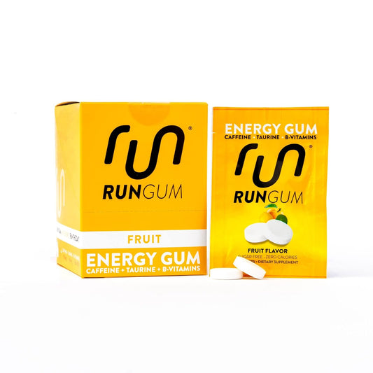 24-Pack RUN GUM Fruit Energy Chewing Gum with 50mg Caffeine, Taurine, and B-Vitamins - Sugar Free, Zero Calorie, Gluten Free - BoostGo Australia