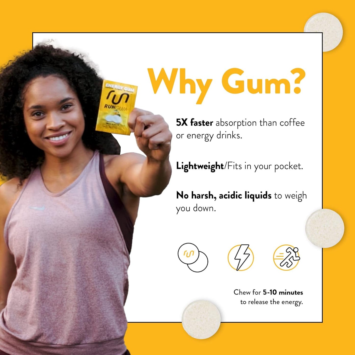24-Pack RUN GUM Fruit Energy Chewing Gum with 50mg Caffeine, Taurine, and B-Vitamins - Sugar Free, Zero Calorie, Gluten Free - BoostGo Australia