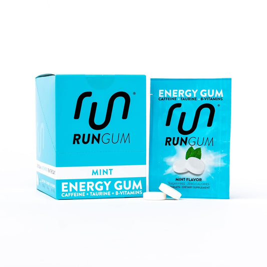 24 Packs of RUN GUM Mint Energy Gum with 50mg Caffeine, Taurine & B-Vitamins - Sugar Free & Zero Calorie - BoostGo Australia