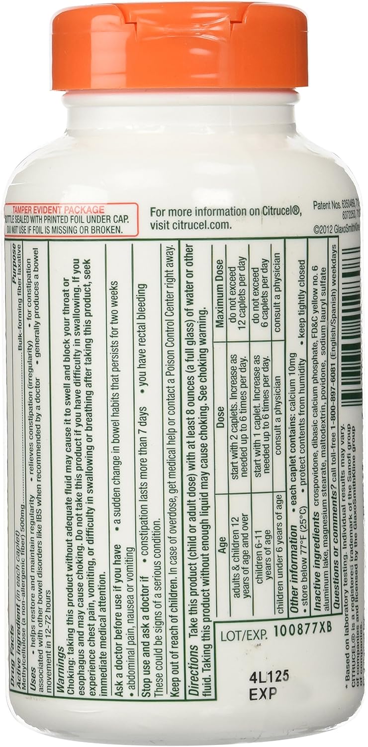 240 Caplets of Citrucel Fiber Therapy 500 mg for Digestive Regularity
