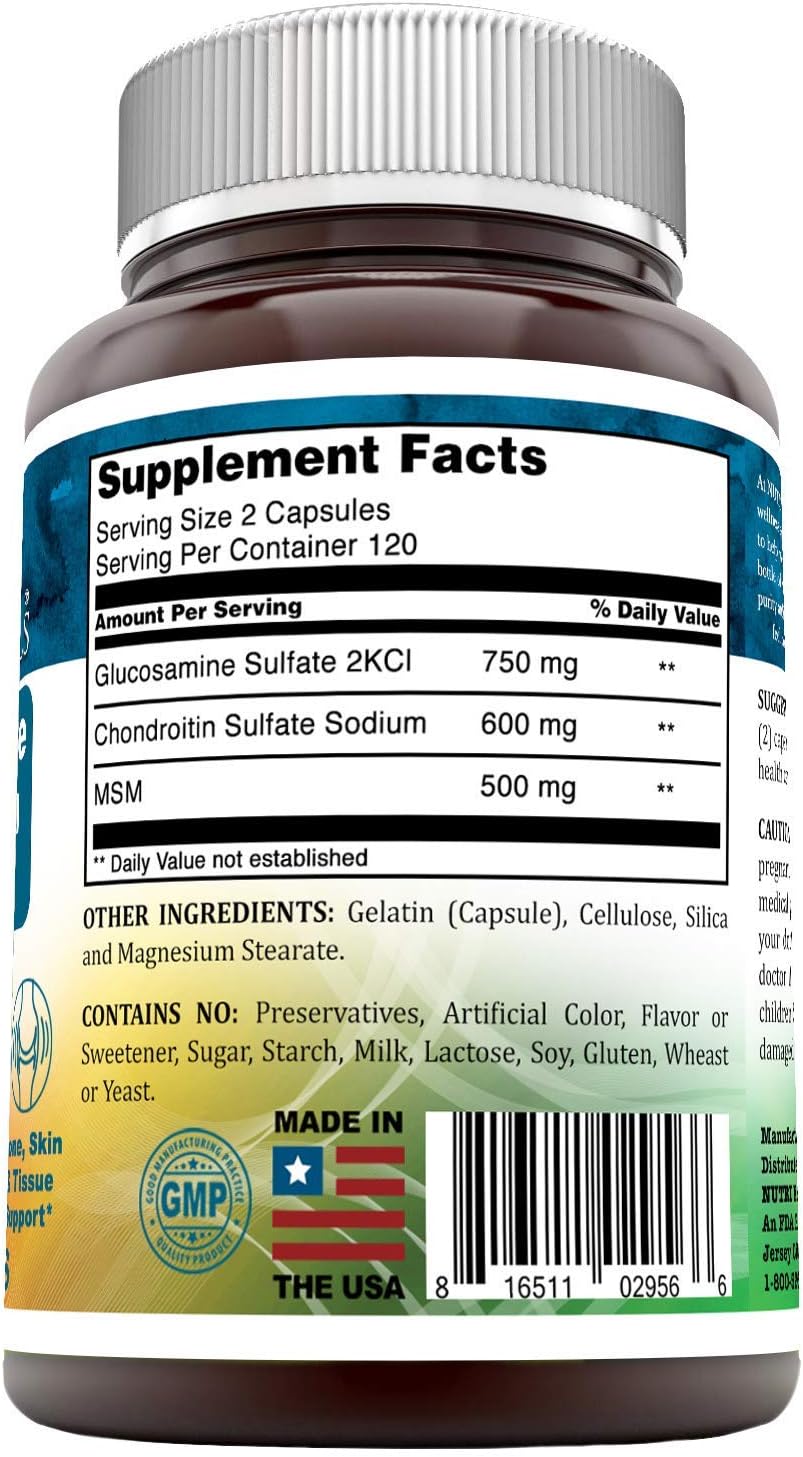 240 Capsules Nutri Essentials Glucosamine Chondroitin MSM - Supports Healthy Joints, Cartilage, and Connective Tissue - Promotes Comfort and Flexibility