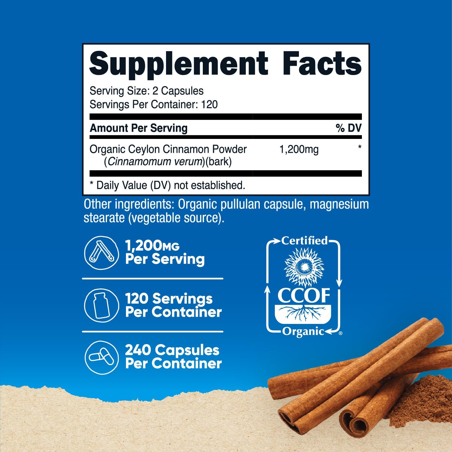 240 Capsules of Nutricost Cinnamon with 1200mg per Serving - Gluten-Free Dietary Supplement