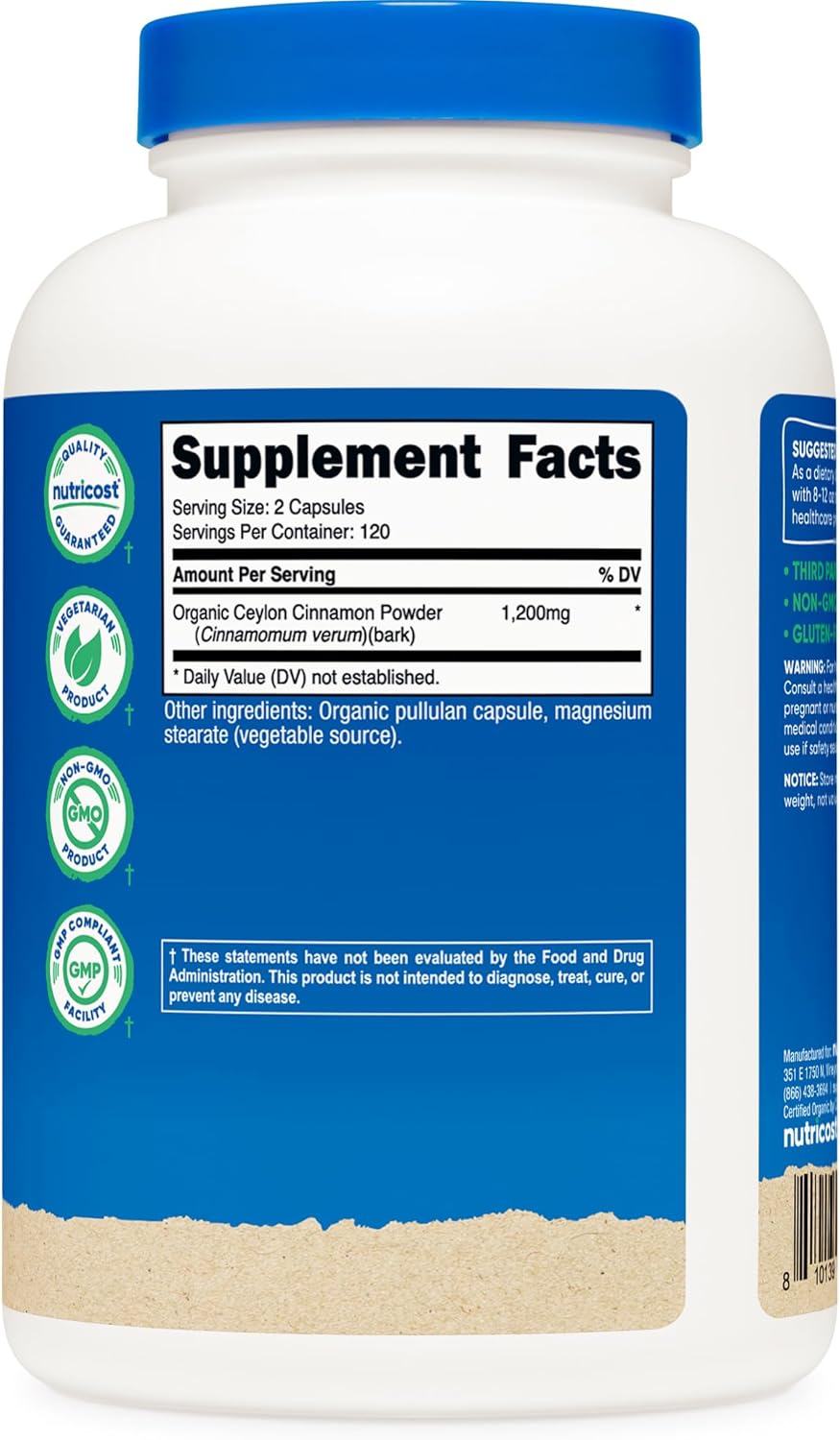 240 Capsules of Nutricost Cinnamon with 1200mg per Serving - Gluten-Free Dietary Supplement