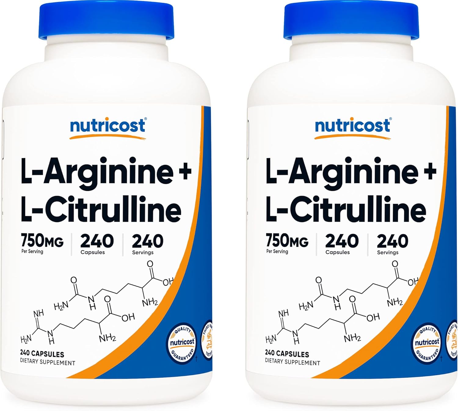 240 Capsules of Nutricost L-Arginine L-Citrulline Complex 750mg (2 Bottles) - Non-GMO Formula