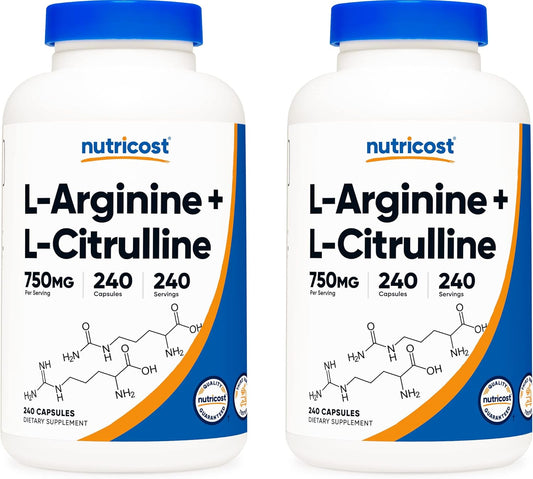 240 Capsules of Nutricost L-Arginine L-Citrulline Complex 750mg (2 Bottles) - Non-GMO Formula