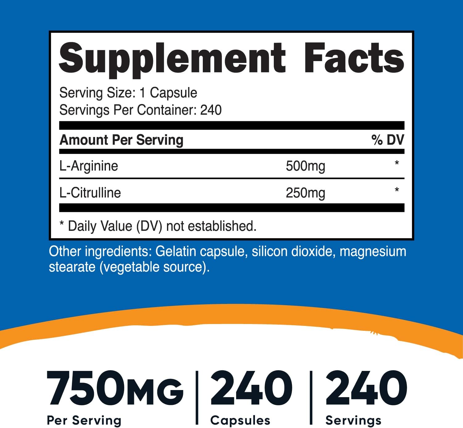 240 Capsules of Nutricost L-Arginine L-Citrulline Complex 750mg (2 Bottles) - Non-GMO Formula