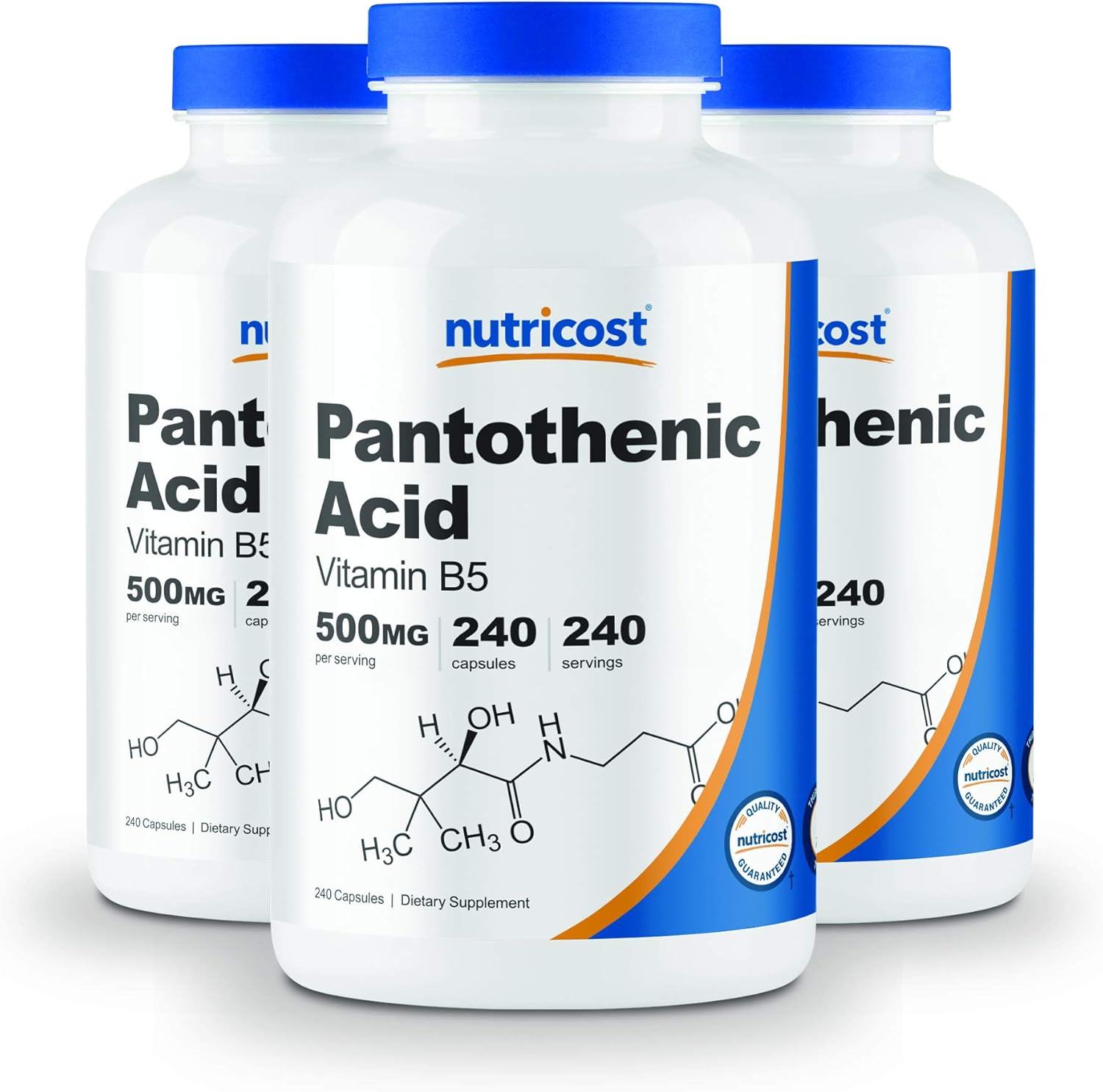 240 Capsules of Nutricost Pantothenic Acid (Vitamin B5) 500mg - Pack of 3 Bottles