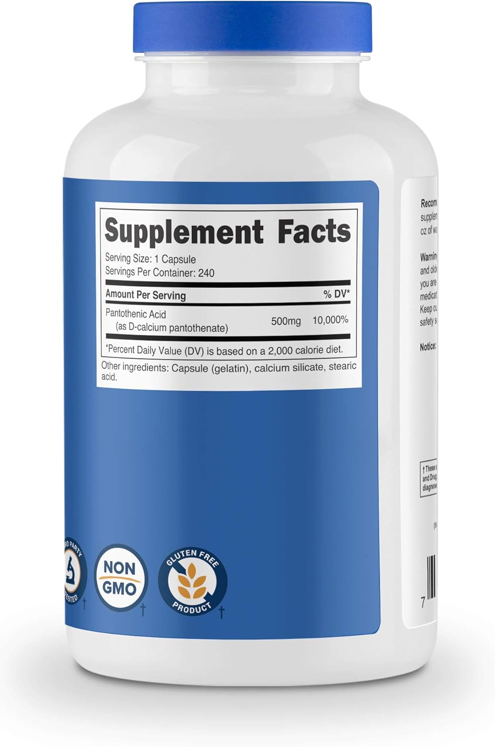 240 Capsules of Nutricost Pantothenic Acid (Vitamin B5) 500mg - Pack of 3 Bottles