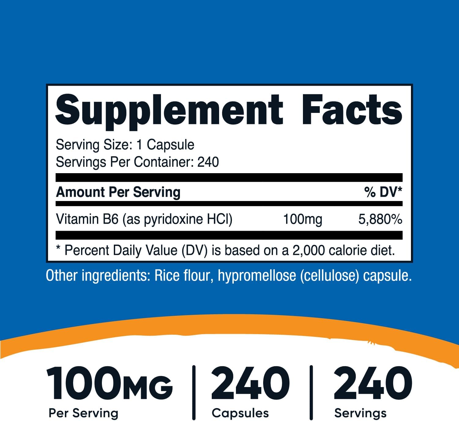 240 Capsules of Nutricost Vitamin B6 (Pyridoxine HCl) 100mg - Pack of 3 Bottles - BoostGo Australia