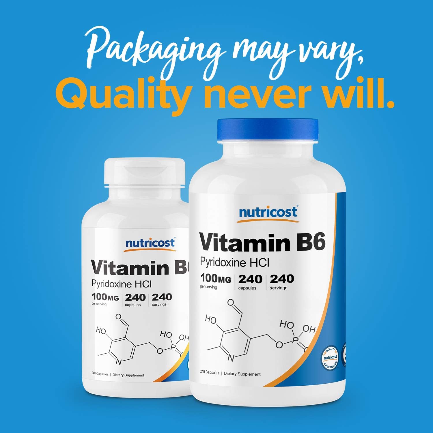 240 Capsules of Nutricost Vitamin B6 (Pyridoxine HCl) 100mg - Pack of 3 Bottles - BoostGo Australia
