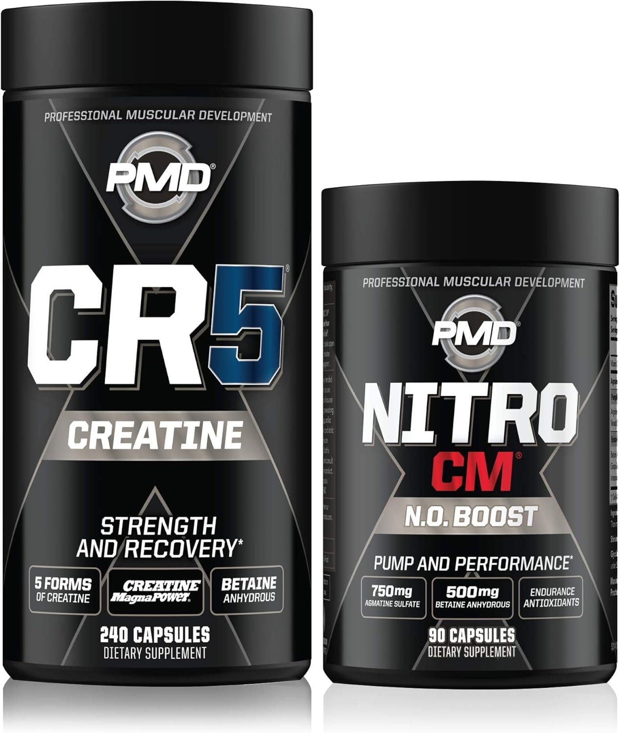 240 Capsules of PMD Sports CR5 Professional Creatine Complex + 90 Capsules of Sports Nitro CM Nitric Oxide
