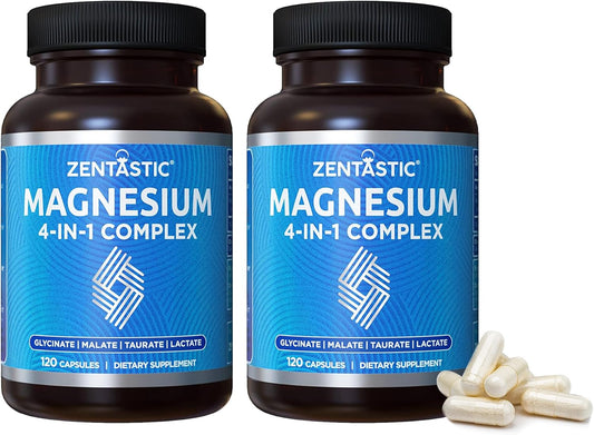 240 Capsules of Zentastic Chelated Magnesium Complex - Glycinate, Malate, Taurate & Lactate - Bone and Muscle Support
