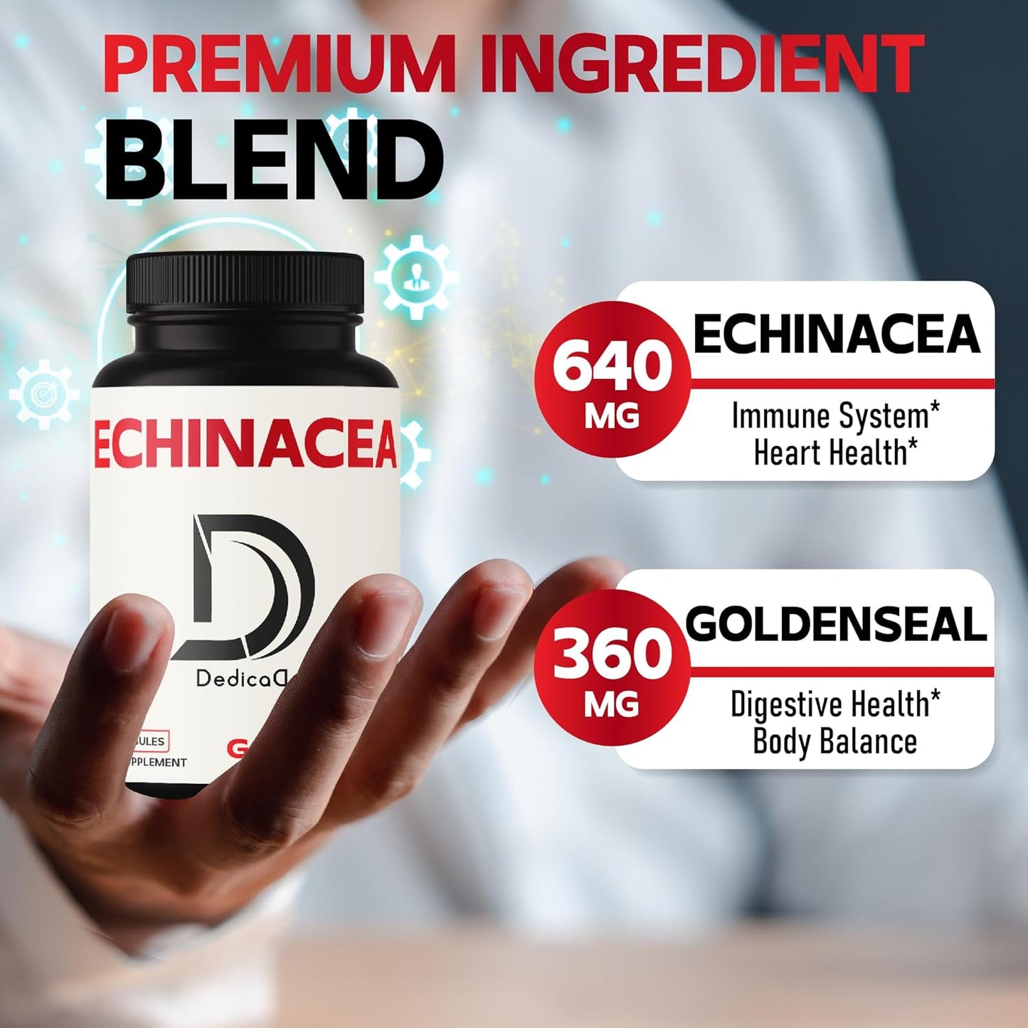 240 Count DEDICAD 1000mg Echinacea Goldenseal Capsules for Immune System Support & Overall Health - 4 Month Supply