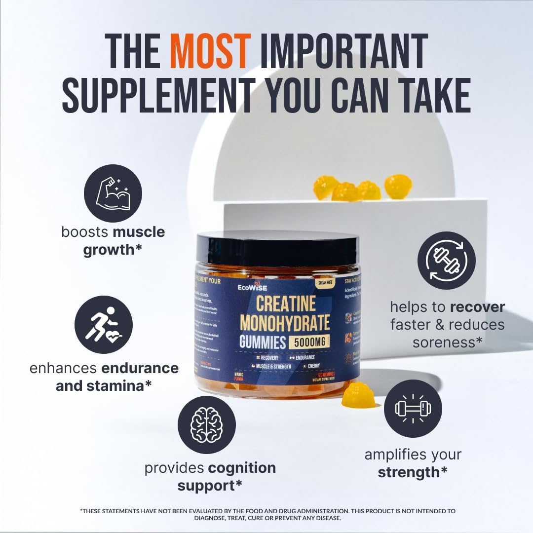 240 Mango & Strawberry Creatine Gummies for Men & Women, 5g Creatine Monohydrate Per Serving, Non-GMO & Vegan-Friendly