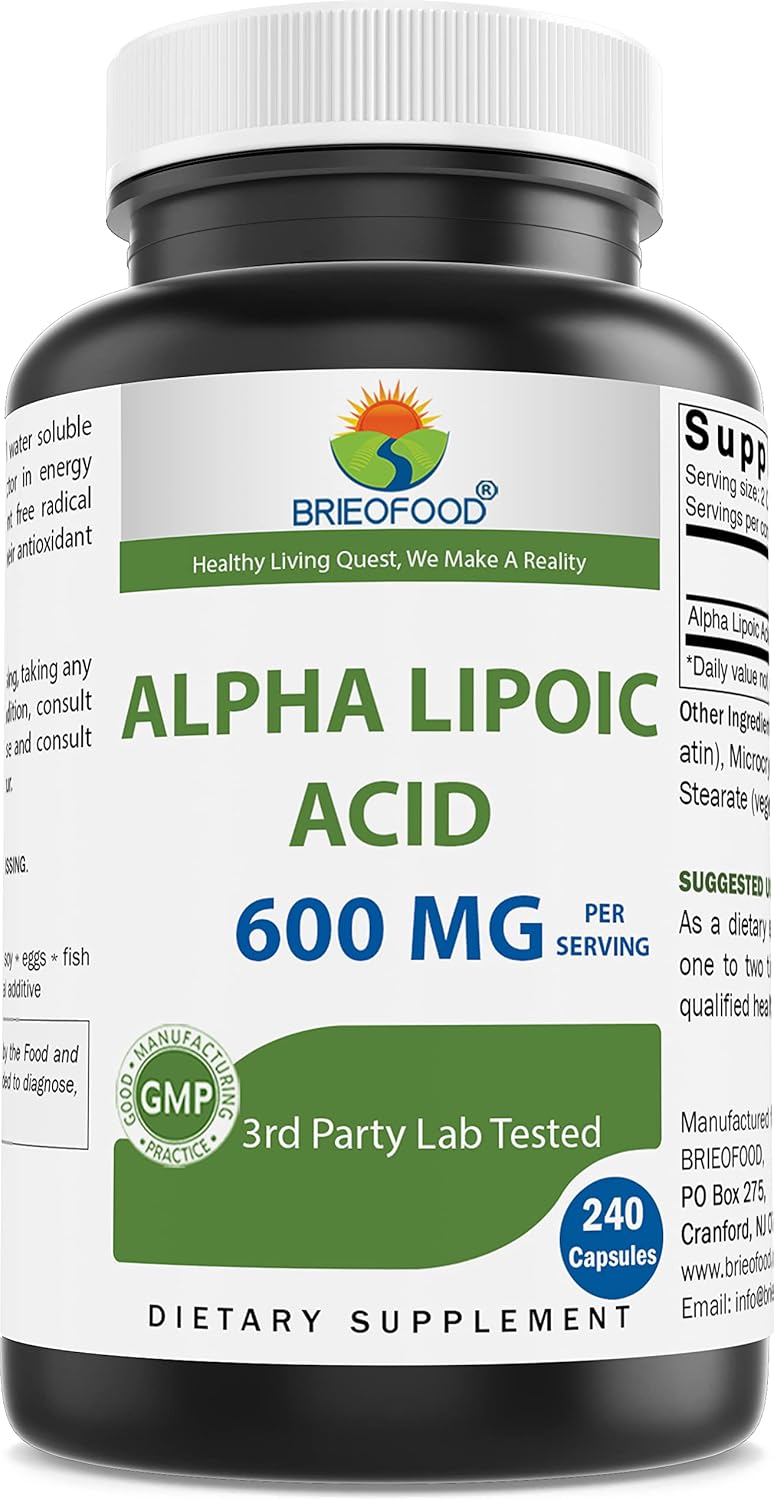 240 Non-GMO, Gluten Free Alpha Lipoic Acid Capsules - 600mg per Serving