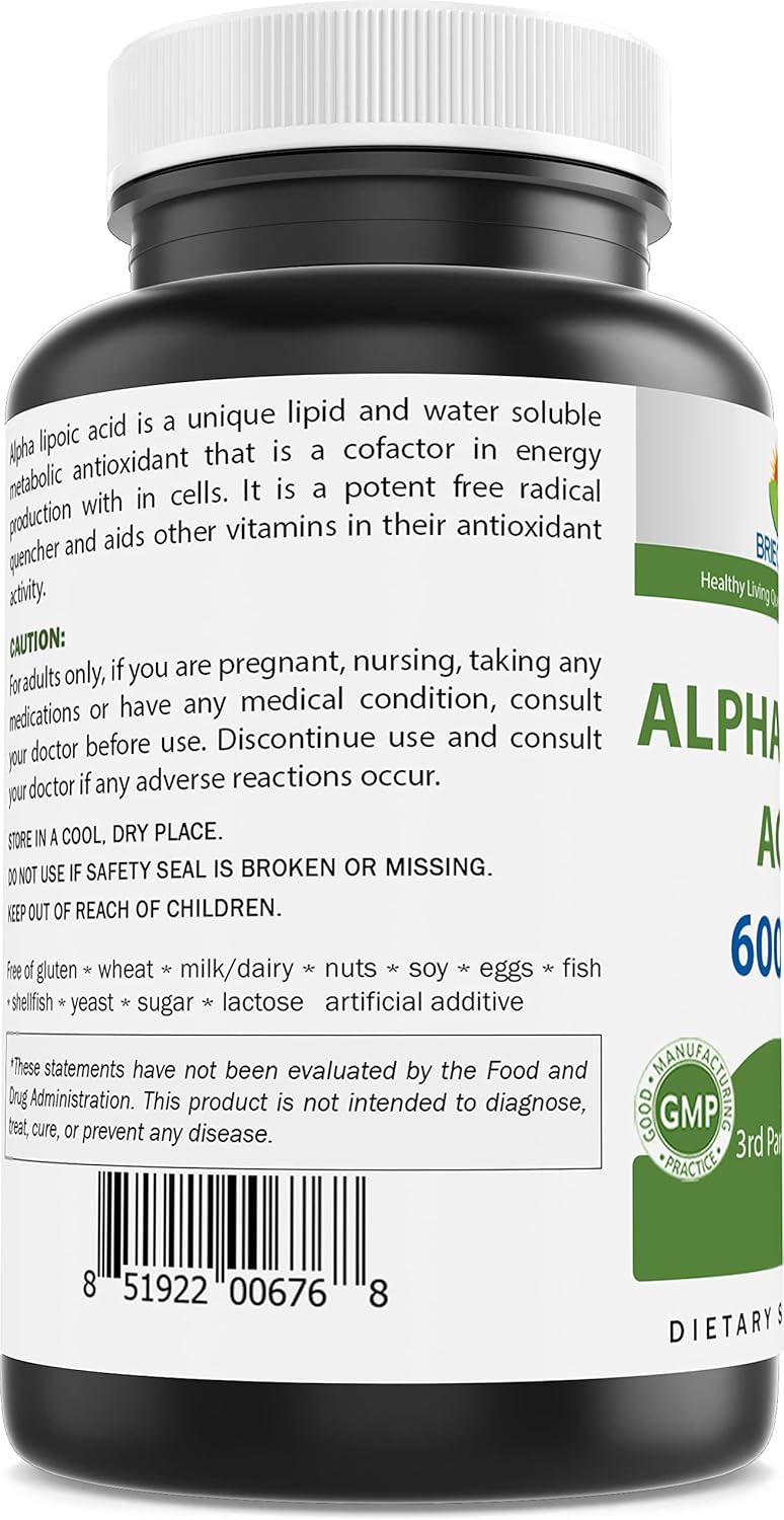240 Non-GMO, Gluten Free Alpha Lipoic Acid Capsules - 600mg per Serving