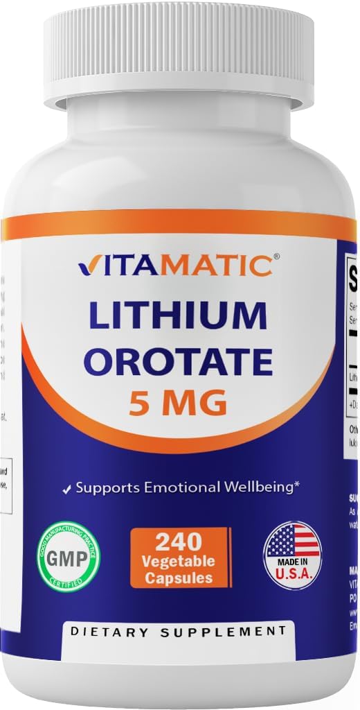 240 Non-GMO, Gluten Free Vitamatic Lithium Orotate 5mg Veggie Capsules
