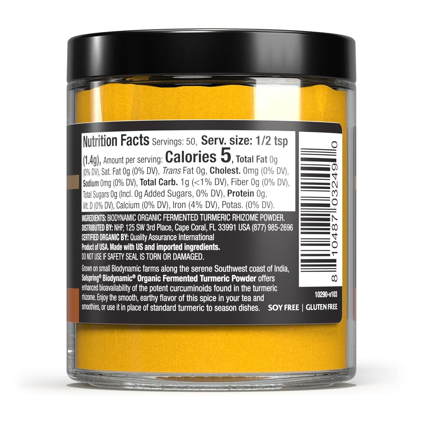 2.40 Oz Dr. Mercola Solspring Biodynamic Organic Fermented Turmeric Powder - Non GMO, Gluten Free, USDA Organic, Demeter Certified