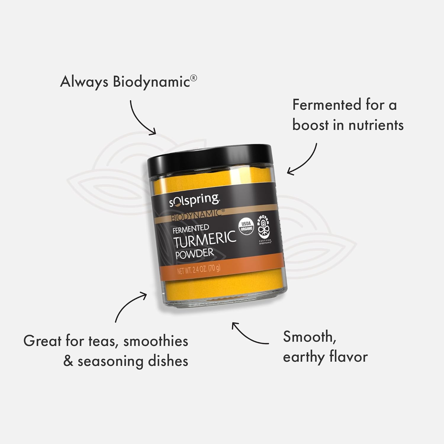 2.40 Oz Dr. Mercola Solspring Biodynamic Organic Fermented Turmeric Powder - Non GMO, Gluten Free, USDA Organic, Demeter Certified